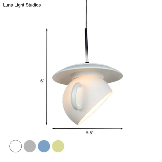 Modern Macaron Coffee Cup Led Ceiling Lamp With Cement Shade - White/Blue/Yellow Finish