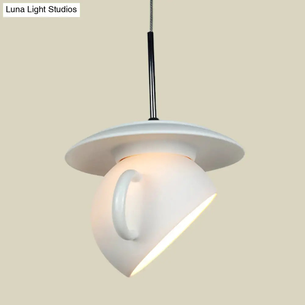 Coffee Cup Macaron Pendant Light With Cement Shade - White/Blue/Yellow Finish Led Ceiling Lamp