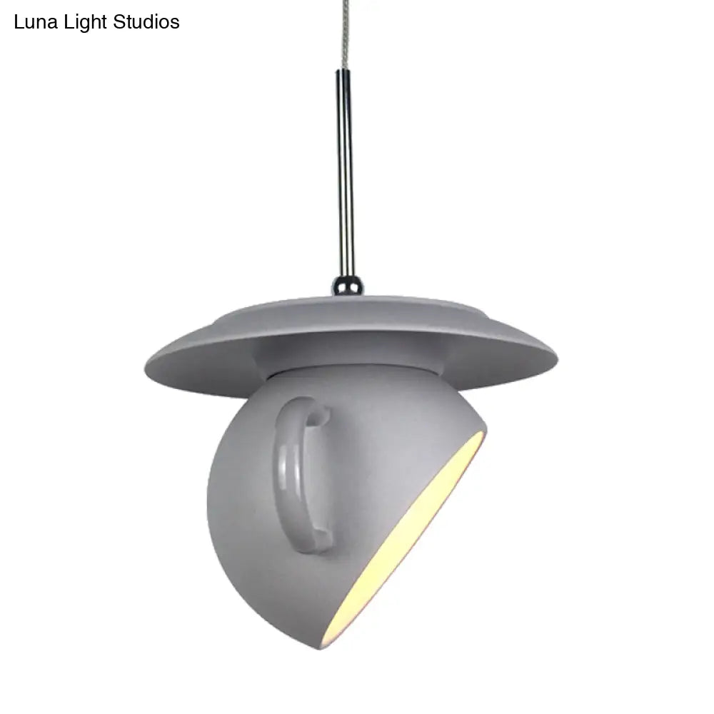 Coffee Cup Macaron Pendant Light With Cement Shade - White/Blue/Yellow Finish Led Ceiling Lamp