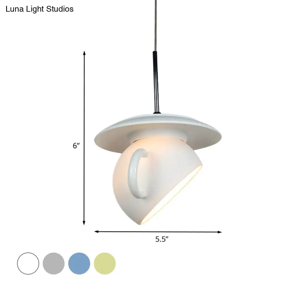 Coffee Cup Macaron Pendant Light With Cement Shade - White/Blue/Yellow Finish Led Ceiling Lamp