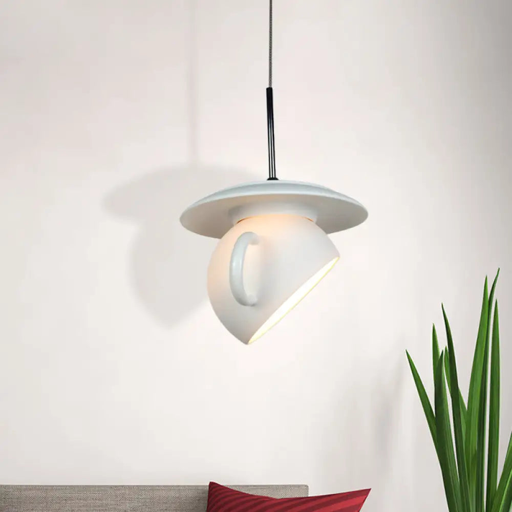 Coffee Cup Macaron Pendant Light With Cement Shade - White/Blue/Yellow Finish Led Ceiling Lamp