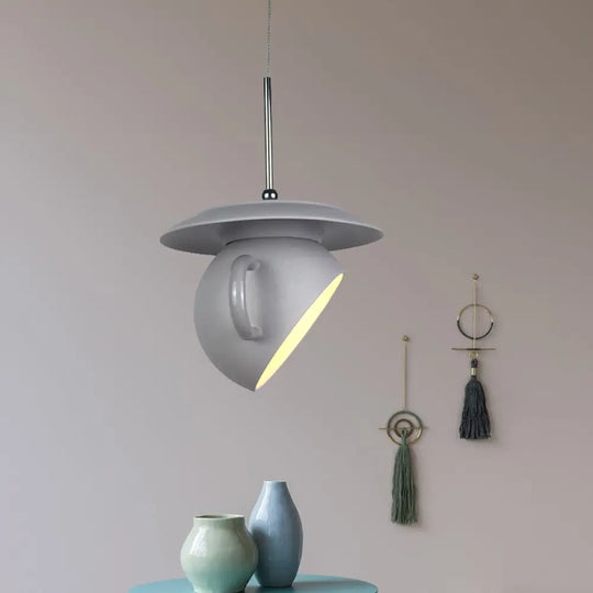 Coffee Cup Macaron Pendant Light With Cement Shade - White/Blue/Yellow Finish Led Ceiling Lamp