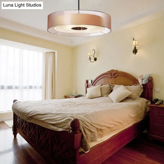 Modern Fabric Coffee Led Drum Pendant Light Fixture - Multiple Sizes Available