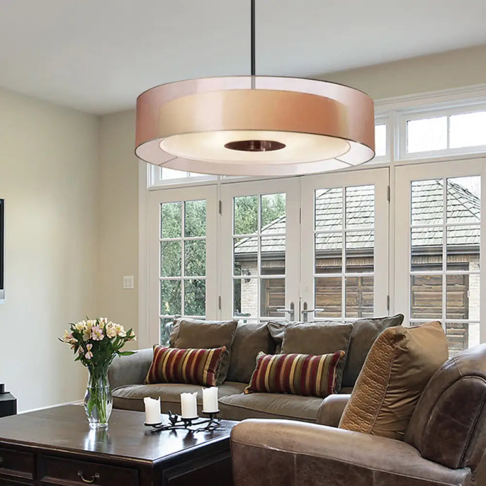 Coffee Fabric Drum Pendant Light: Modern Led Ceiling Fixture In 3 Different Sizes / 16’