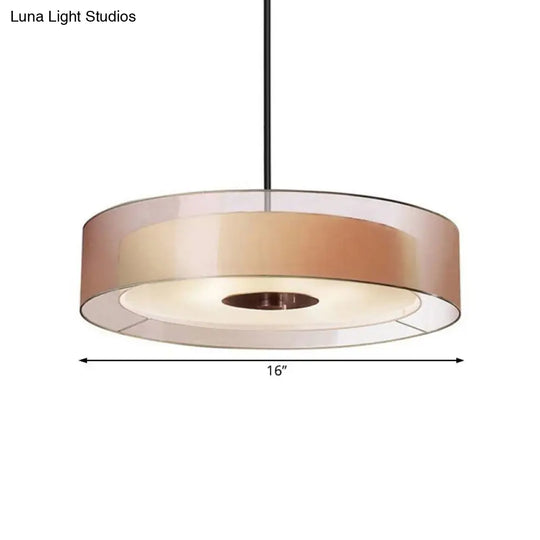 Modern Fabric Coffee Led Drum Pendant Light Fixture - Multiple Sizes Available