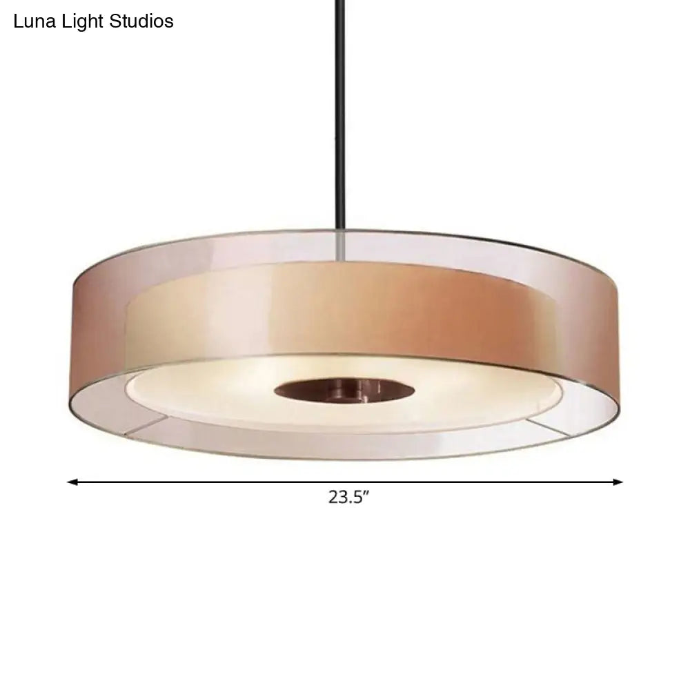 Modern Fabric Coffee Led Drum Pendant Light Fixture - Multiple Sizes Available