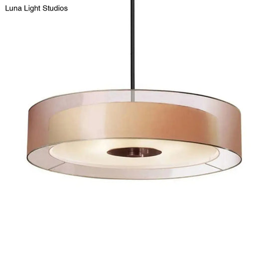 Modern Fabric Coffee Led Drum Pendant Light Fixture - Multiple Sizes Available