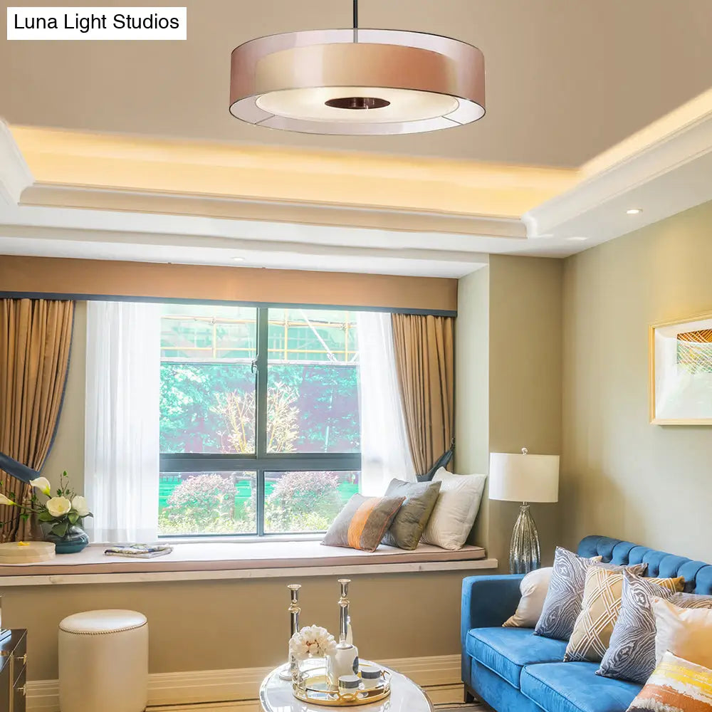 Coffee Fabric Drum Pendant Light: Modern Led Ceiling Fixture In 3 Different Sizes