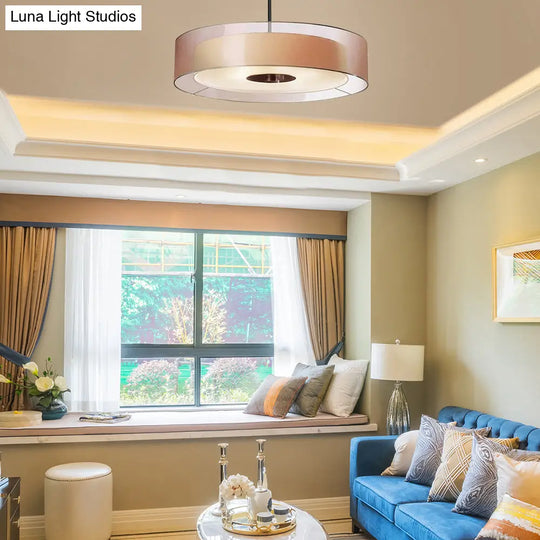 Coffee Fabric Drum Pendant Light: Modern Led Ceiling Fixture In 3 Different Sizes