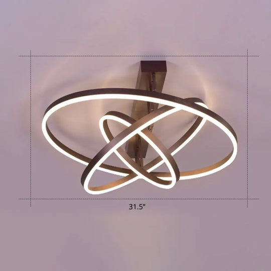 Coffee Metal Led Semi Flush Mount Ceiling Lamp – Simplicity In Bedroom Lighting 3 / Large
