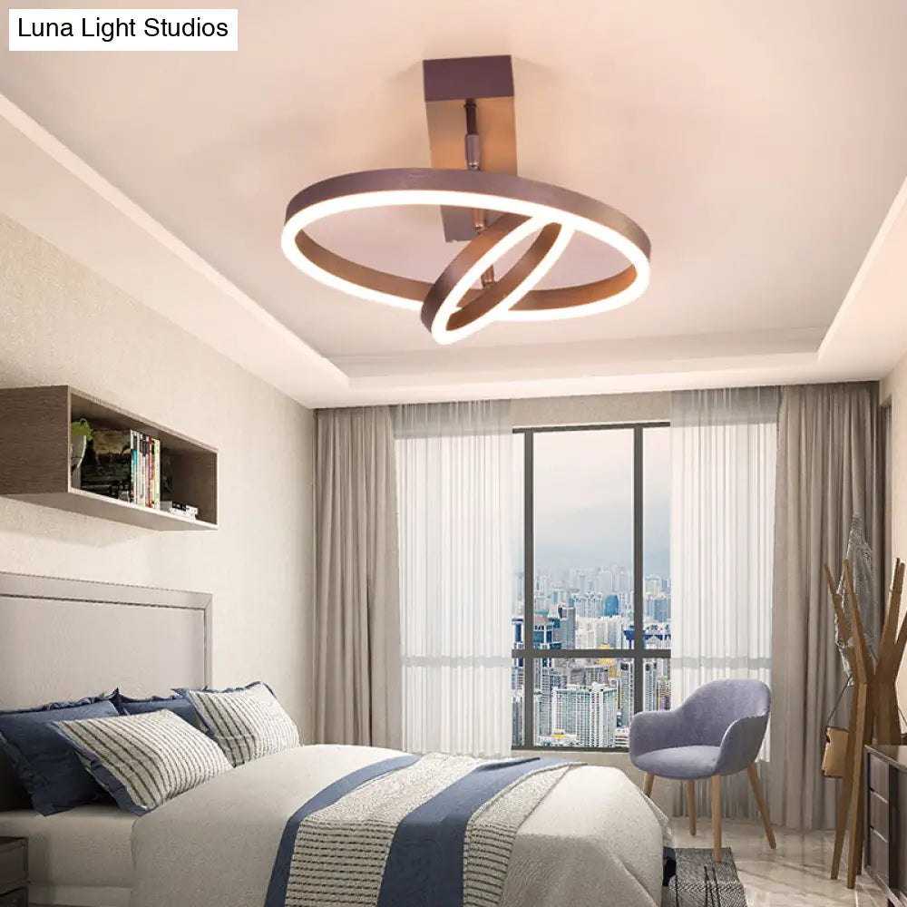 Coffee Metal Led Semi Flush Mount Ceiling Lamp – Simplicity In Bedroom Lighting