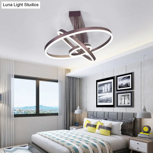 Coffee Metal Led Semi Flush Mount Ceiling Lamp Simplicity In Bedroom Lighting