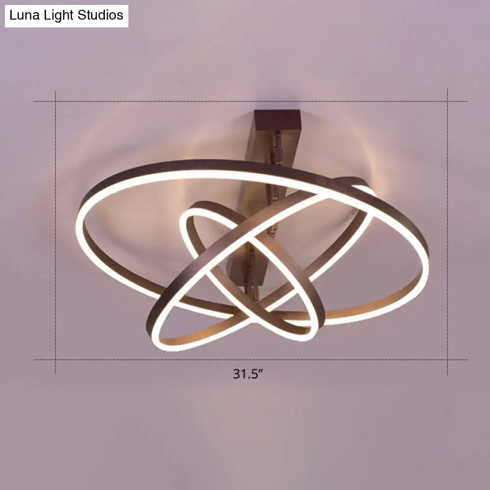 Coffee Metal Led Semi Flush Mount Ceiling Lamp Simplicity In Bedroom Lighting 3 / Large