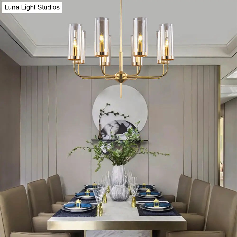 Cognac Glass Cylinder Chandelier: Modern 8 Bulb Pendant Ceiling Light For Dining Room