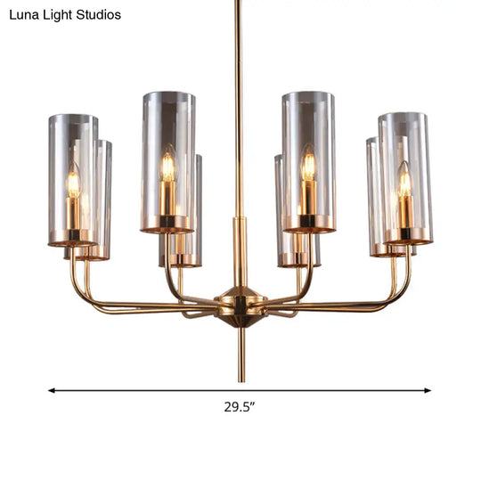 Cognac Glass Cylinder Chandelier: Modern 8 Bulb Pendant Ceiling Light For Dining Room