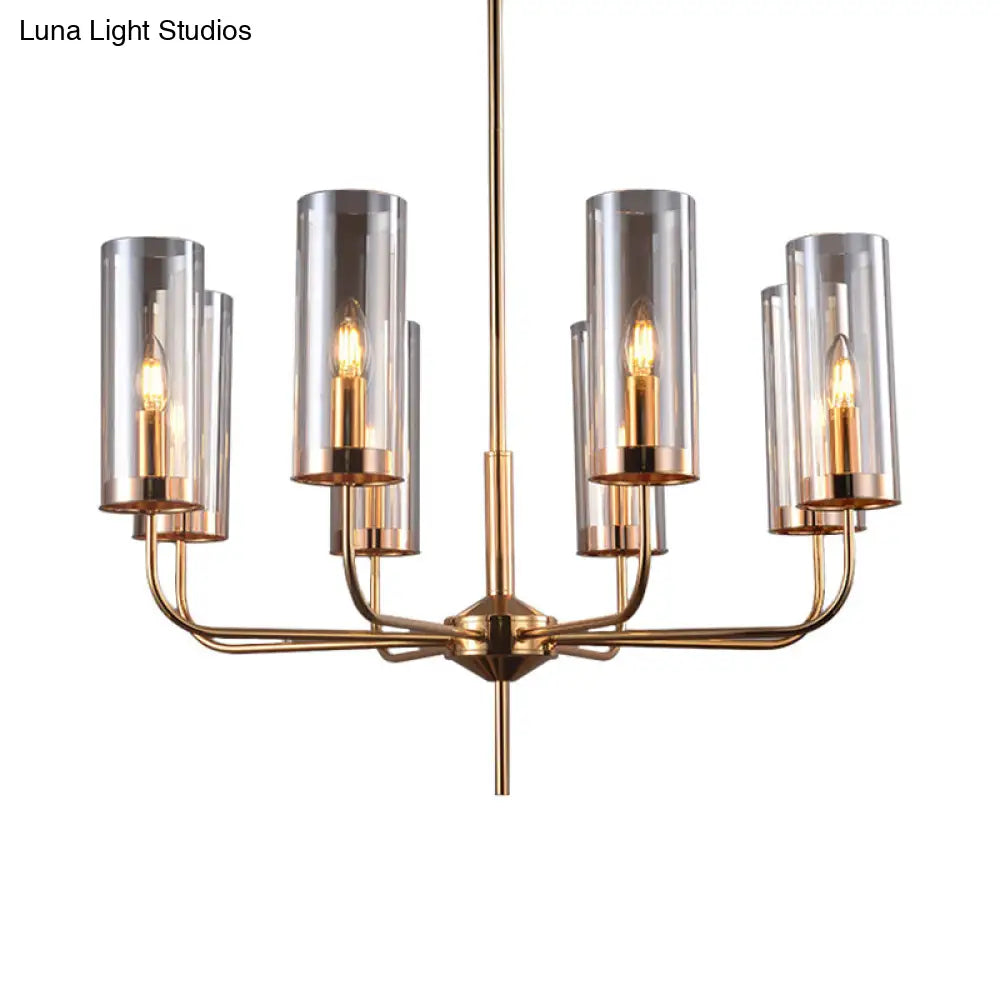 Cognac Glass Cylinder Chandelier: Modern 8 Bulb Pendant Ceiling Light For Dining Room