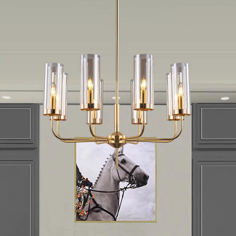 Cognac Glass Cylinder Chandelier: Modern 8 Bulb Pendant Ceiling Light For Dining Room