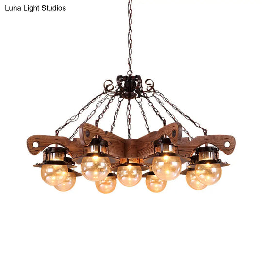 Cognac Seeded Glass Chandelier With Rustic Ball Pendant: 5/9 Lights Industrial Lighting