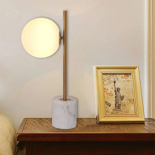 Colette - White Glass Ball Night Lamp With Brass Pole And Marble Base