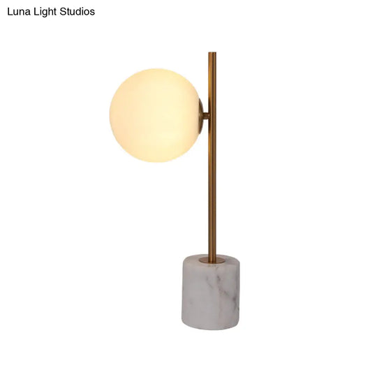 Colette - White Glass Ball Night Lamp With Brass Pole And Marble Base