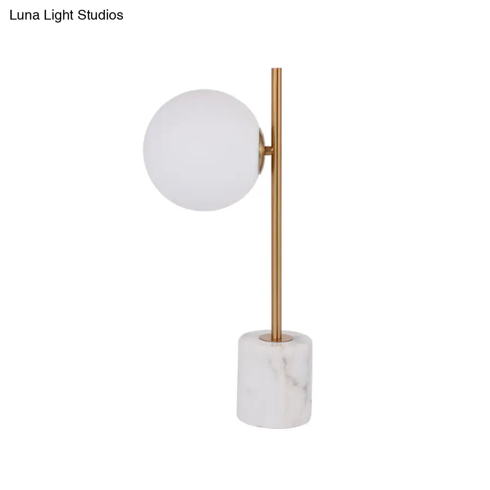 Colette - White Glass Ball Night Lamp With Brass Pole And Marble Base