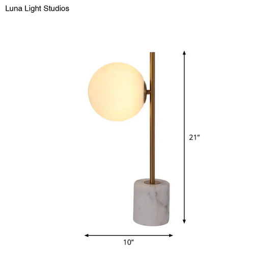 Colette - White Glass Ball Night Lamp With Brass Pole And Marble Base