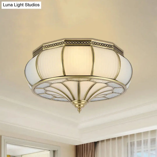 Colonial 4-Head Cream Glass Drum Ceiling Light In Brass For Living Rooms