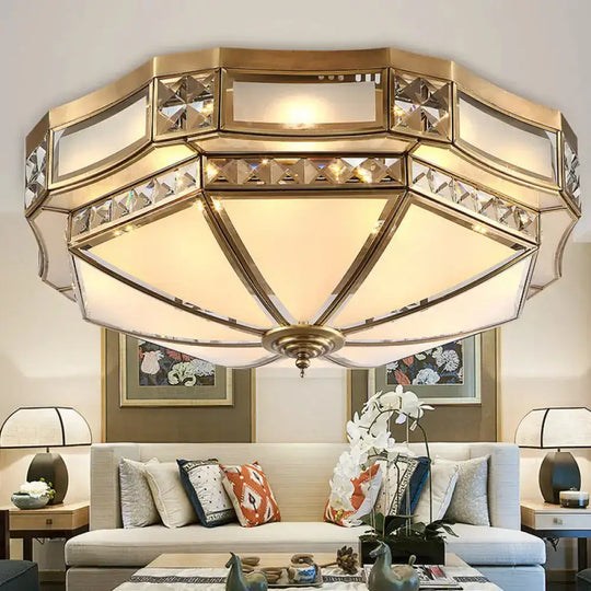 Colonial Antique Brass Flush Mount Ceiling Light With Frosted Glass - Available In Small Medium Or