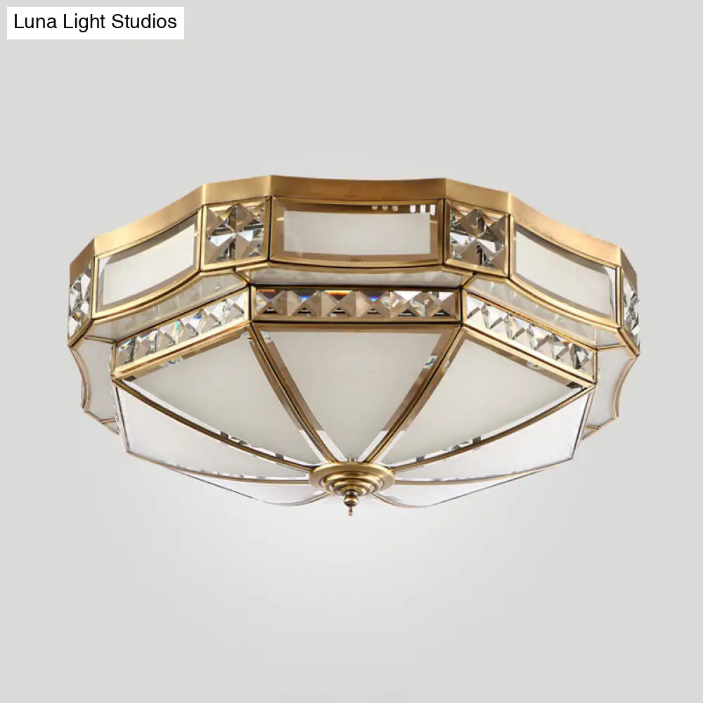 Colonial Antique Brass Flush Mount Ceiling Light With Frosted Glass - Available In Small Medium Or