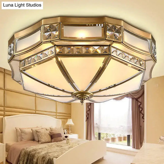 Colonial Antique Brass Flush Mount Ceiling Light With Frosted Glass - Available In Small Medium Or