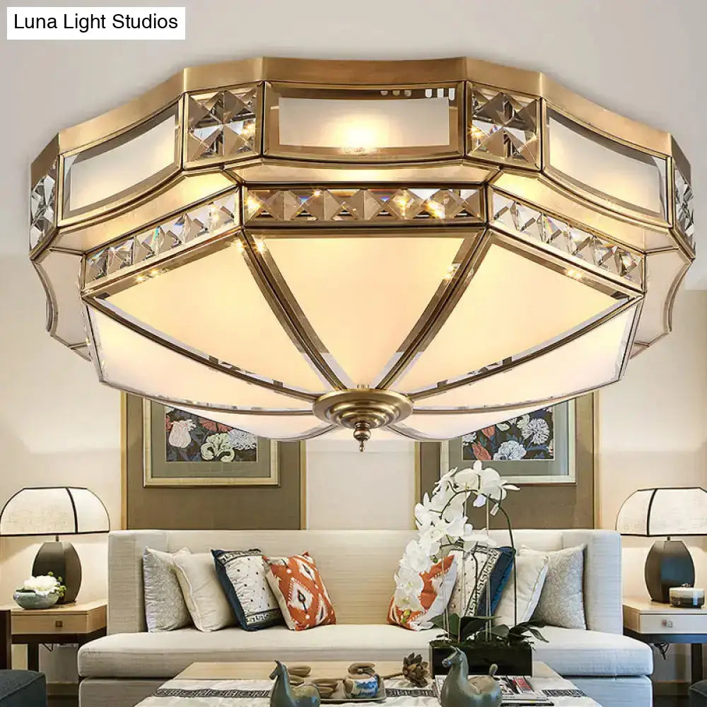 Colonial Antique Brass Flush Mount Ceiling Light With Frosted Glass - Available In Small Medium Or