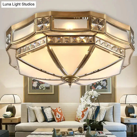 Colonial Antique Brass Flush Mount Ceiling Light With Frosted Glass - Available In Small Medium Or