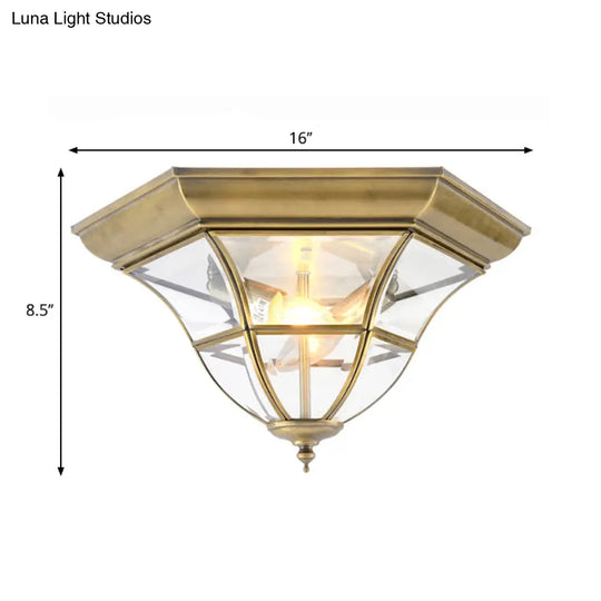 Colonial Bell Ceiling Light Fixture - Clear Curved Glass Flush Mount Chandelier With Brass Finish 3