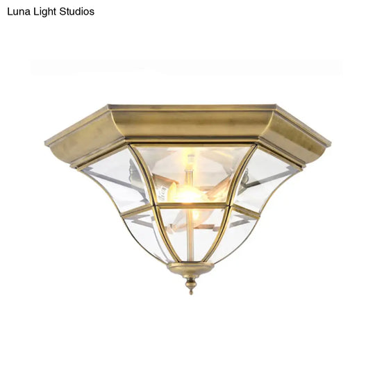 Colonial Bell Ceiling Light Fixture - Clear Curved Glass Flush Mount Chandelier With Brass Finish 3