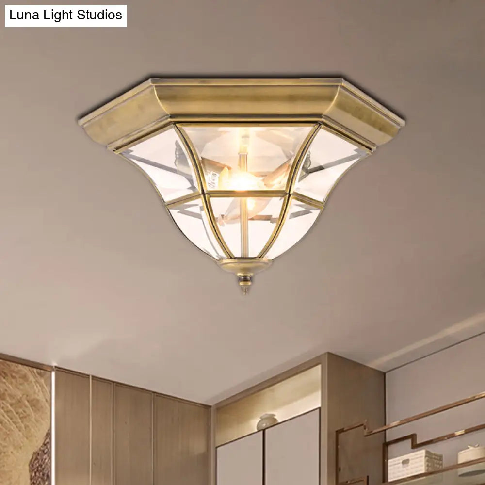 Colonial Bell Ceiling Light Fixture - Clear Curved Glass Flush Mount Chandelier With Brass Finish 3