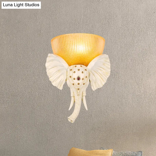 Colonial Bowl Wall Mount Lamp - Amber Glass With Elephant Nose Design Left/Right