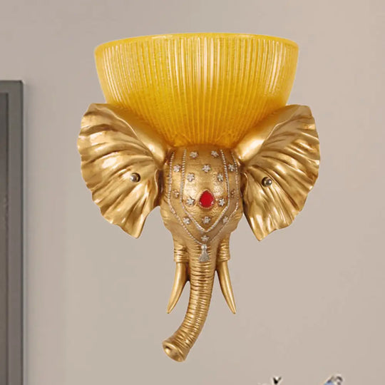 Colonial Bowl Wall Mount Lamp - Amber Glass With Elephant Nose Design Left/Right Gold / Left