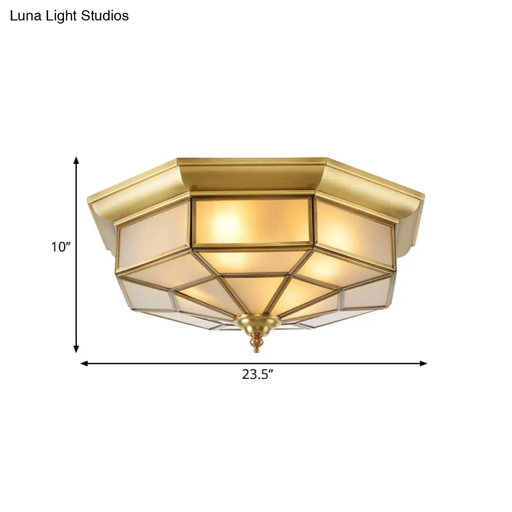 Colonial Brass Ceiling Light With Prismatic Milky Glass - 4/6 Bulbs Ideal For Living Rooms 17’ Or
