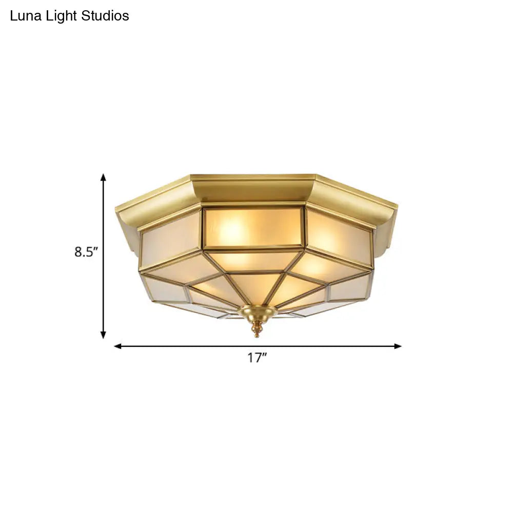 Colonial Brass Ceiling Light With Prismatic Milky Glass - 4/6 Bulbs Ideal For Living Rooms 17’ Or