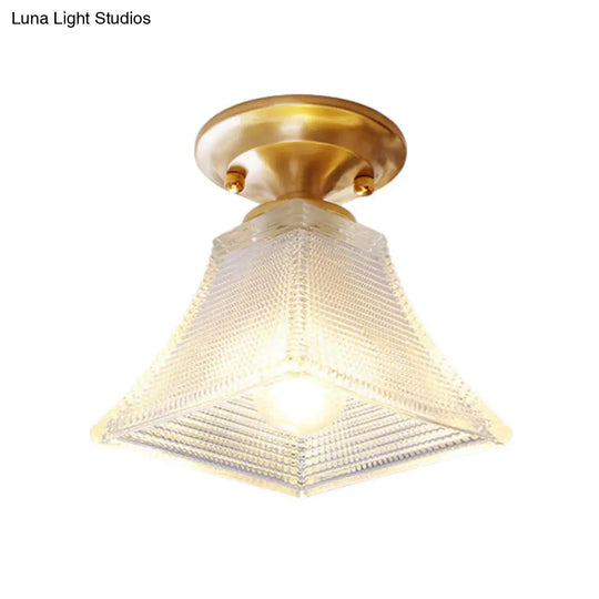 Colonial Brass Clear Ribbed Glass Flush Mount Light - 7.5/8 Width Cone/Bell Ceiling Fixture Single