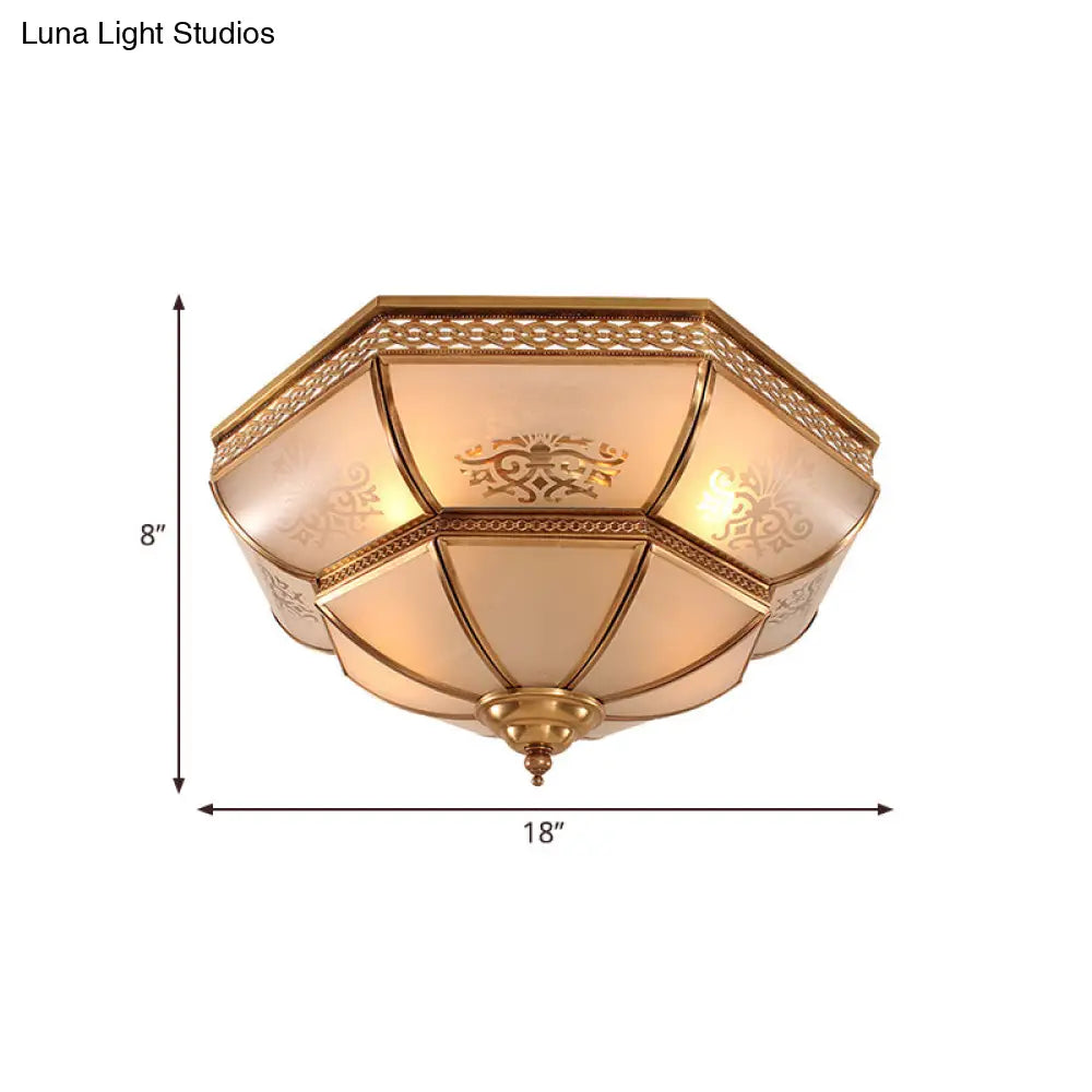 Colonial Brass Curved Glass Flush Light Fixture For Living Room 16.5/18 W