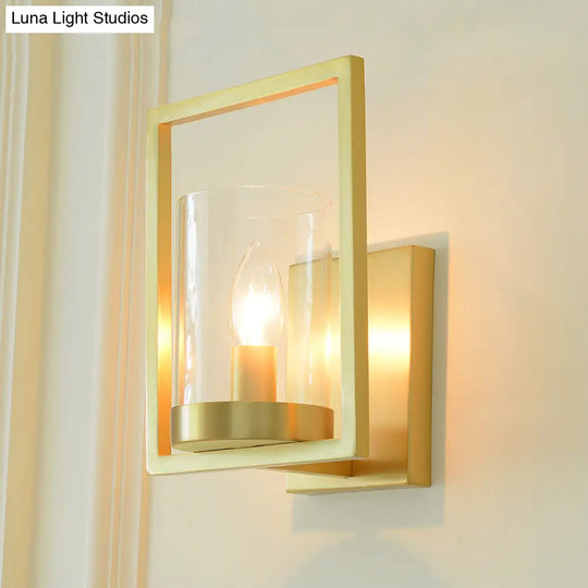 Colonial Brass Cylinder Sconce Light With Clear Glass For Living Room