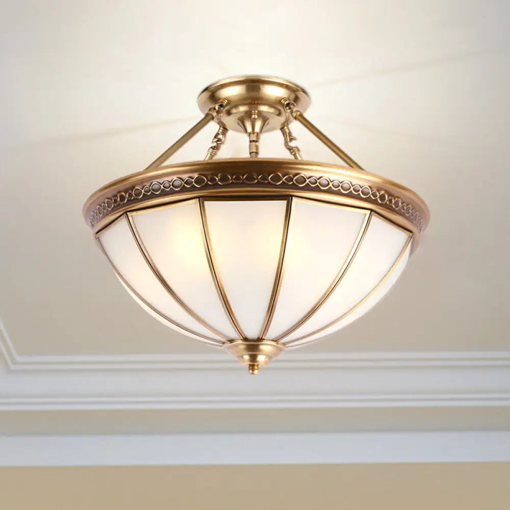 Colonial Brass Dome Shade Opal Glass Semi Flushlight - 3-Light Ceiling Mounted Fixture