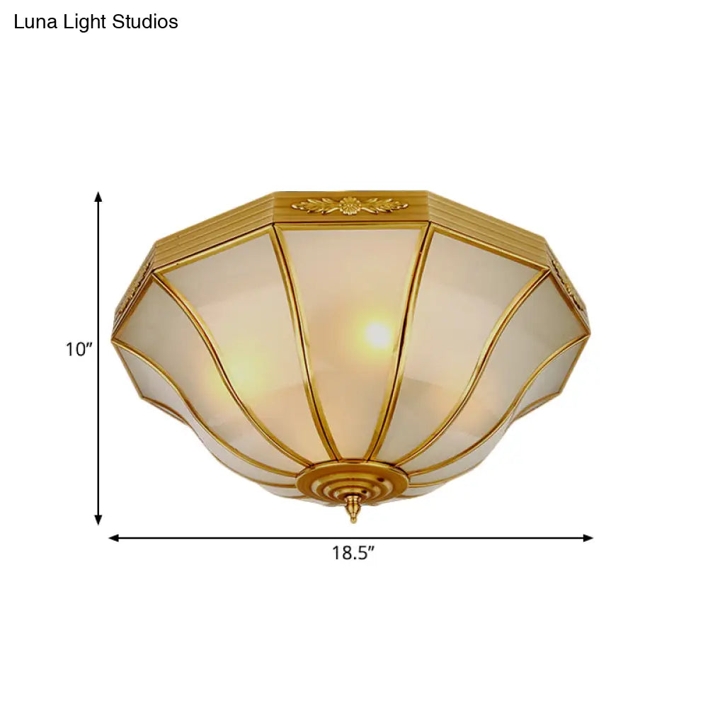 Colonial Brass Flared Bedroom Ceiling Light Opal Glass 14.5’-18.5’W 3/4-Light