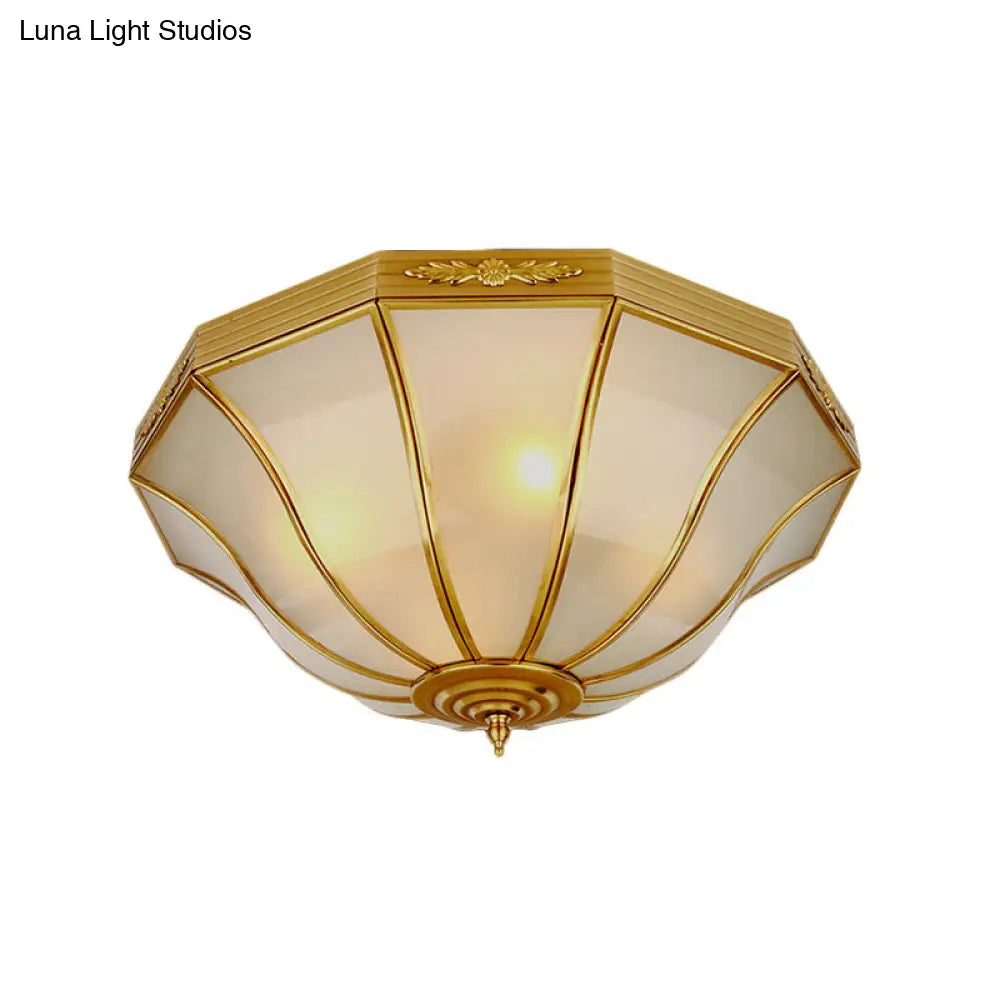 Colonial Brass Flared Bedroom Ceiling Light Opal Glass 14.5-18.5W 3/4-Light
