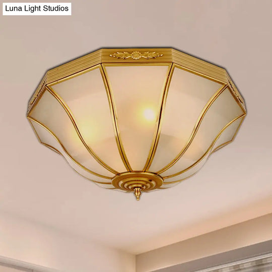 Colonial Brass Flared Bedroom Ceiling Light Opal Glass 14.5’-18.5’W 3/4-Light