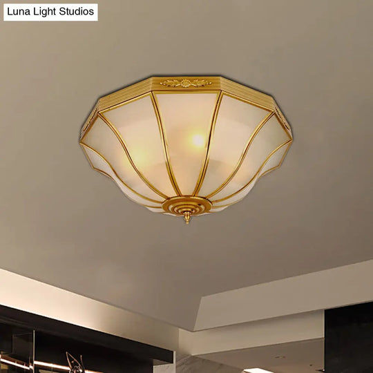Colonial Brass Flared Bedroom Ceiling Light Opal Glass 14.5-18.5W 3/4-Light / 14.5