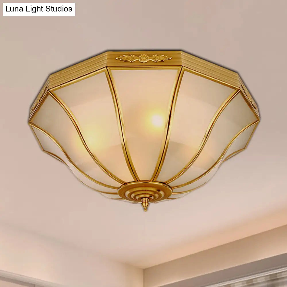 Colonial Brass Flared Bedroom Ceiling Light Opal Glass 14.5-18.5W 3/4-Light