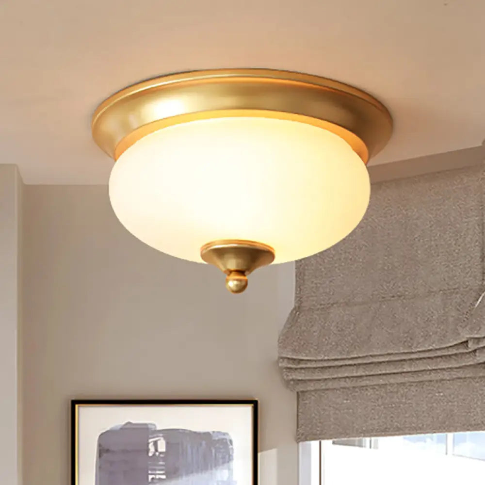 Colonial Brass Flush Mount Ceiling Light With Opal Glass For Living Room - Set Of 2