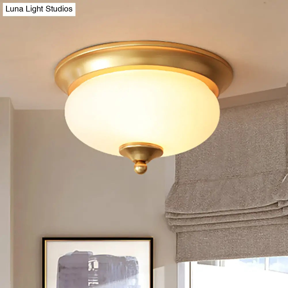 Colonial Brass Flush Mount Ceiling Light With Opal Glass For Living Room - Set Of 2